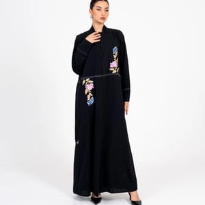 Embellished Abaya With Flowers Embroidery Rosette Abaya - Women's Abayas 4