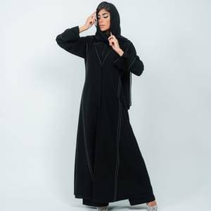 Elegant Embroidered Blazer Abaya - Black