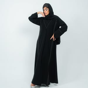 Elegant Embroidered Blazer Abaya - Black