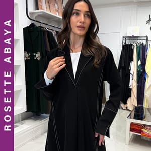 Elegant Embroidered Blazer Abaya - Black