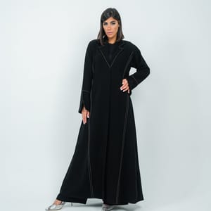 Elegant Embroidered Blazer Abaya - Black