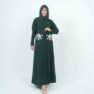 Elegant Blazer Style Abaya With Fantasy Embroidery Design - Green