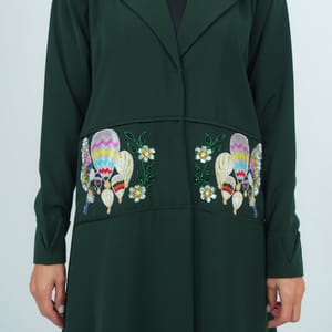 Elegant Blazer Style Abaya With Fantasy Embroidery Design - Green