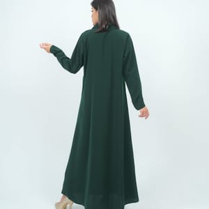 Elegant Blazer Style Abaya With Fantasy Embroidery Design - Green