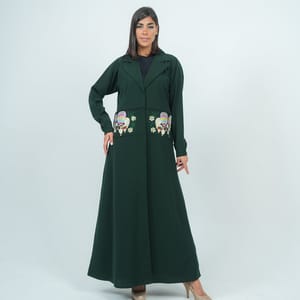 Elegant Blazer Style Abaya With Fantasy Embroidery Design - Green