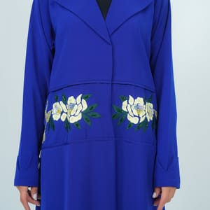 Elegant Blazer Style Abaya With Fantasy Embroidery Design - Blue
