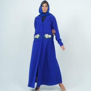 Elegant Blazer Style Abaya With Fantasy Embroidery Design - Blue