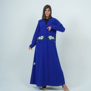 Elegant Blazer Style Abaya With Fantasy Embroidery Design - Blue