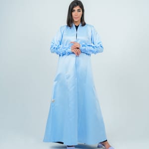 Stylish Sky-Colored Abaya Featuring Flowers Embroidery On Sleeves