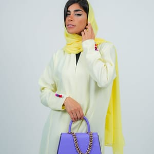 Yellow Abaya Featuring Button Coloring Style Rosette Abaya - Women's Abayas 1