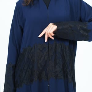 Stylish Dark Navy Abaya With Dantel Embellishments