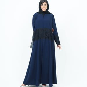 Stylish Dark Navy Abaya With Dantel Embellishments