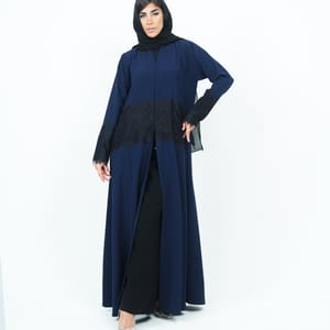 Stylish Dark Navy Abaya With Dantel Embellishments