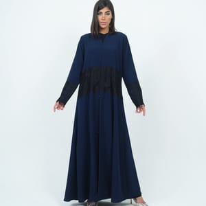 Stylish Dark Navy Abaya With Dantel Embellishments