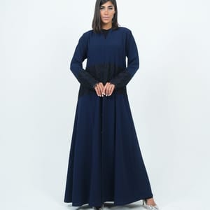 Stylish Dark Navy Abaya With Dantel Embellishments