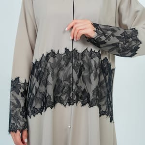 Stylish Beige Abaya With Dantel Embellishments