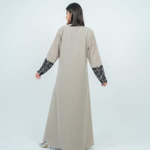 Stylish Beige Abaya With Dantel Embellishments