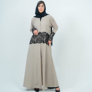Stylish Beige Abaya With Dantel Embellishments