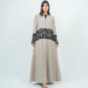 Stylish Beige Abaya With Dantel Embellishments