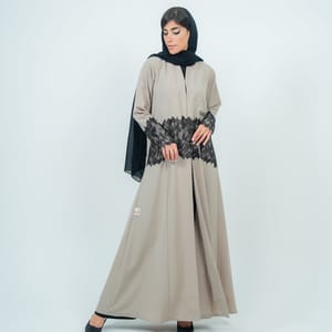 Stylish Beige Abaya With Dantel Embellishments