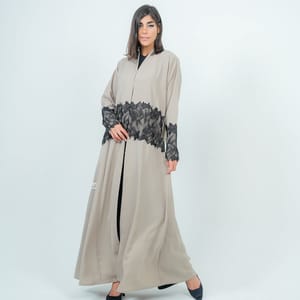 Stylish Beige Abaya With Dantel Embellishments