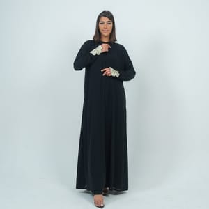 Embellishment Double Chiffon Abaya With Embroidered Flower On Sleeves