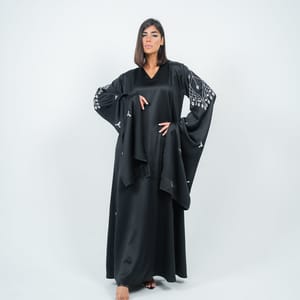 Black Dress With Long Embroidery Sleeves Design