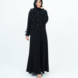 Stylish Embroidered Embellished Flowers Abaya With Design