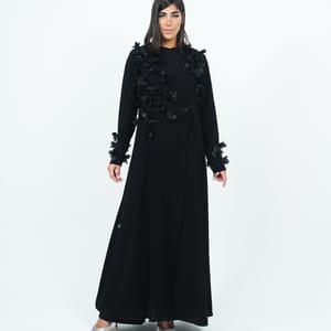 Stylish Embroidered Embellished Flowers Abaya With Design