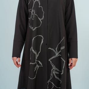 Embellishment Abaya With Embroidery Flowers Design - Brown Embellishment Abaya With Embroidery Flowers Design - Brown
