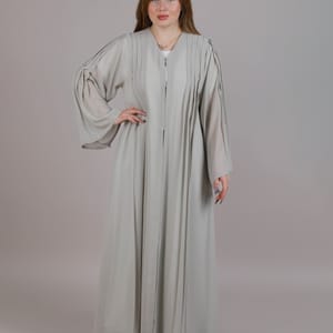 Grey Pleated Open Abaya