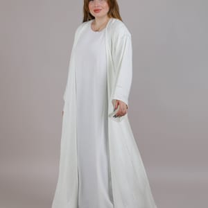 White Korean Nida Embroidered With Lining Abaya