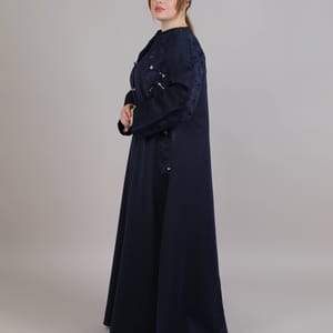 Navy Crepe Flower Design Abaya