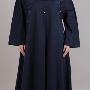 Navy Crepe Flower Design Abaya