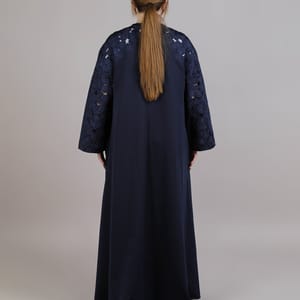 Navy Crepe Flower Design Abaya