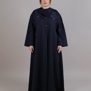 Navy Crepe Flower Design Abaya