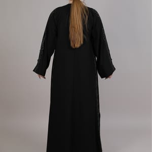 Black Crepe Embroidered Abaya With Split Cuffs