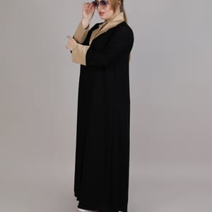 Black with Biege lapel Collar Abaya