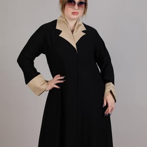 Black with Biege lapel Collar Abaya