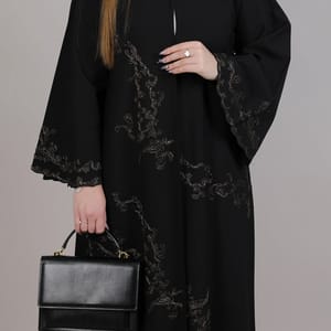 Black Crepe Designer Embroidered Abaya