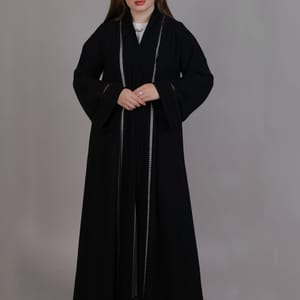 Black Korean Nida with Lace & Plated Combination Abaya
