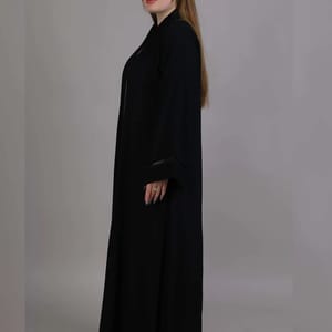 Black Korean Nida with Lace & Plated Combination Abaya