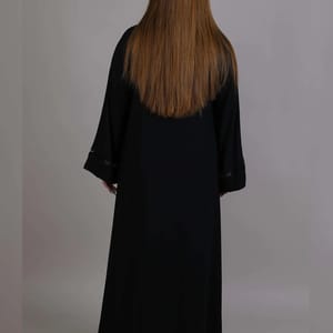 Black Korean Nida with Lace & Plated Combination Abaya