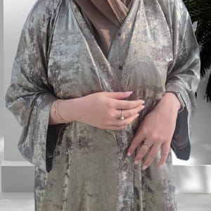 Front Open Double Shade Olive Grey Silk Abaya