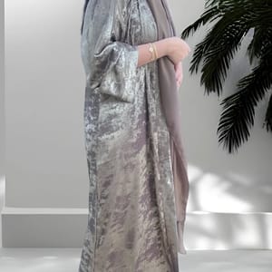 Front Open Double Shade Olive Grey Silk Abaya