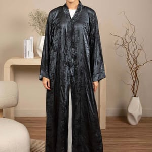 Front Open Double Shade Navy Silk Abaya