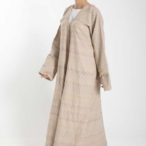 Front Open Multicolor Thread Linen Beige Abaya