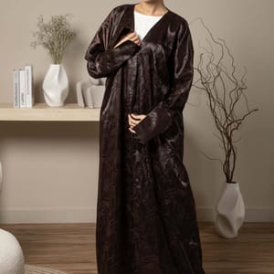 Front Open Brown Jacquard Abaya