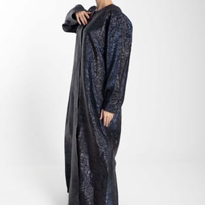Front Open Black And Blue Shade Jacquard Abaya Front Open Black And Blue Shade Jacquard Abaya