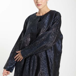 Front Open Black And Blue Shade Jacquard Abaya Front Open Black And Blue Shade Jacquard Abaya